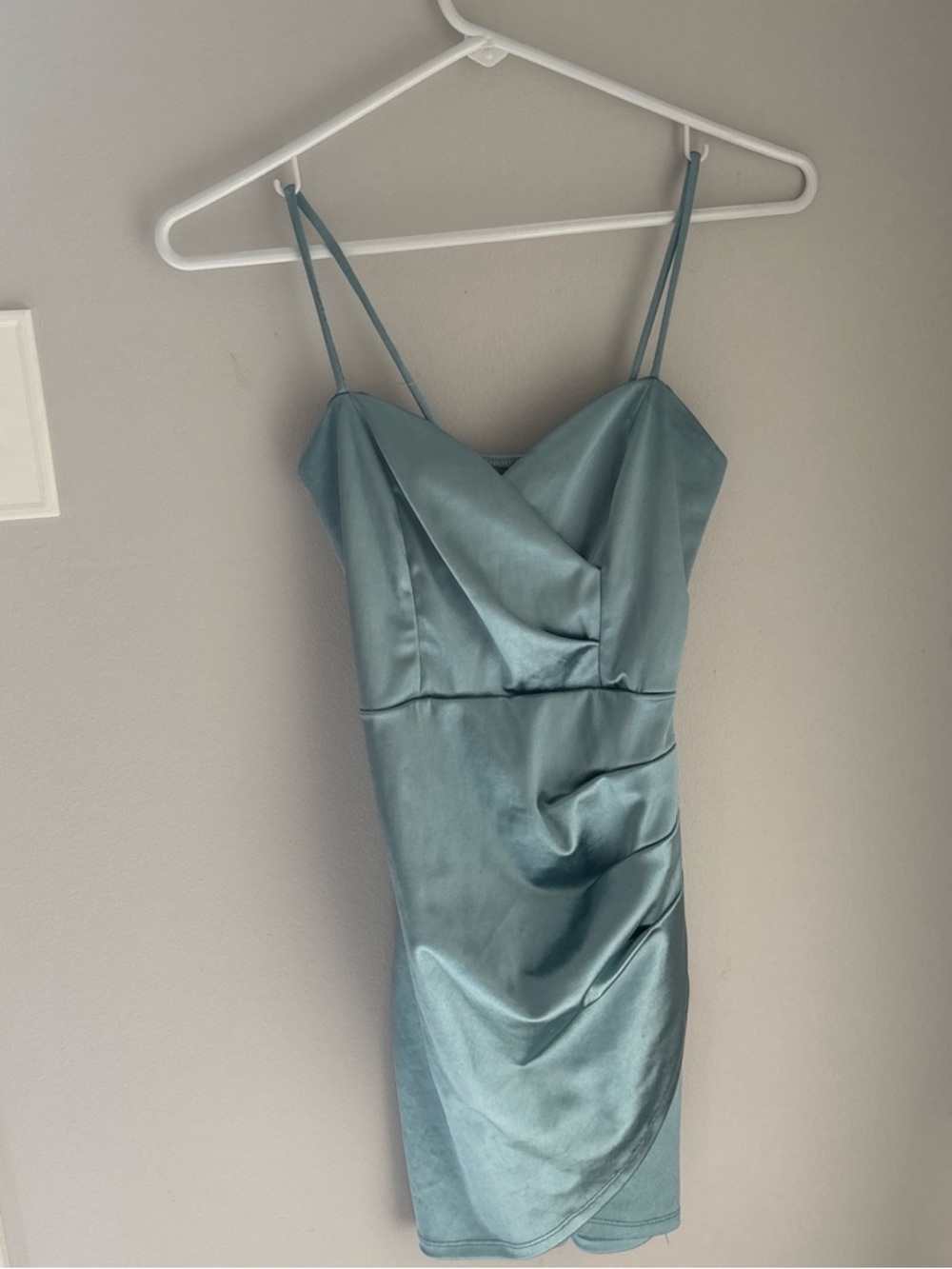 Satin Slip Dress with Drape Detail - Dusty Teal
